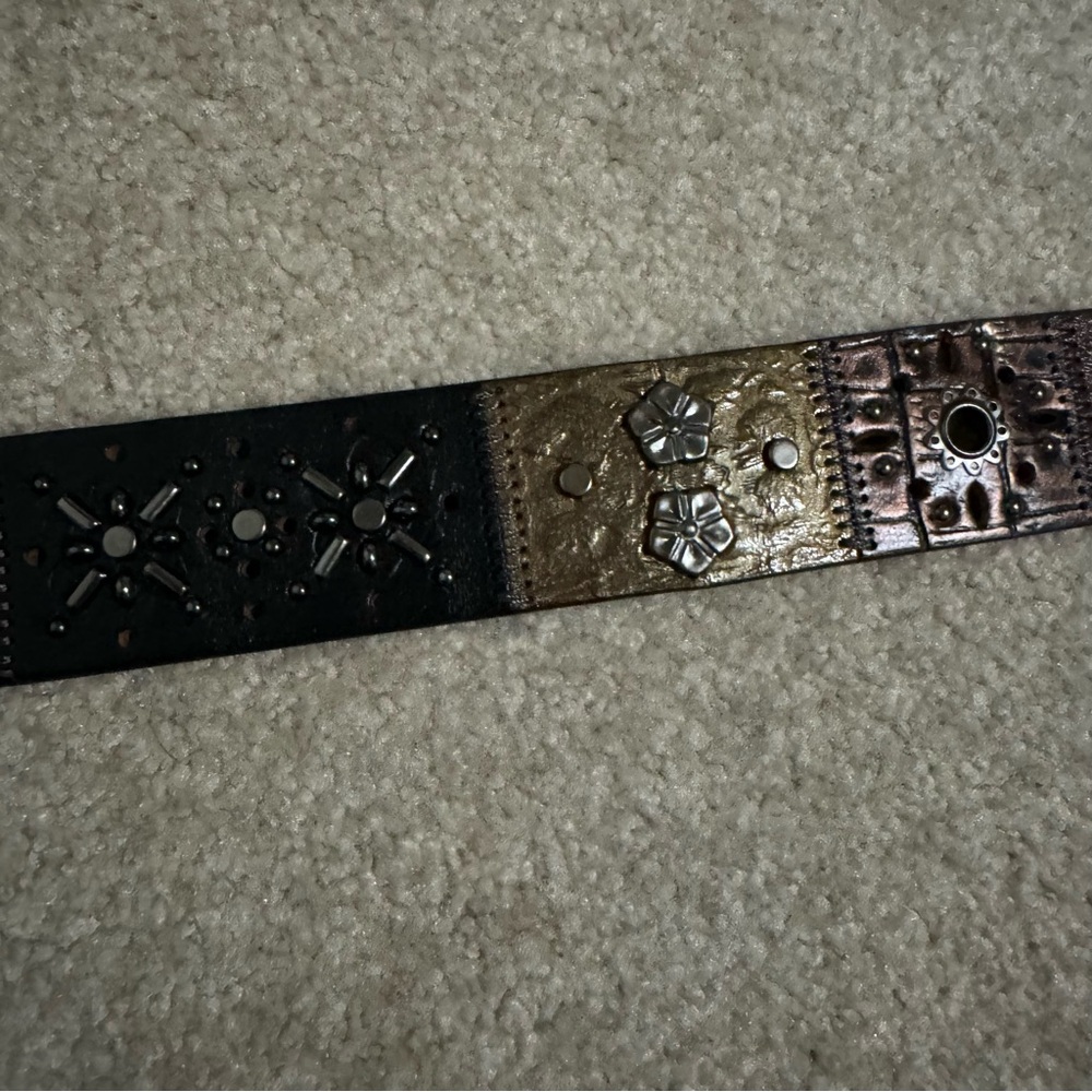 Leather Patchwork Embossed Studded Concho Belt Pe… - image 4